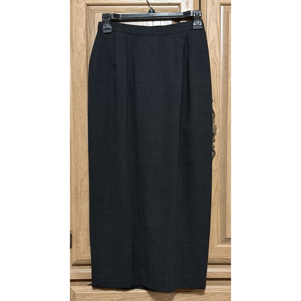 Women's 100% Wool Pencil Maxi Skirt Petite Size 2P Dark Gray/Black Career